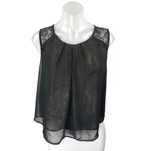 ASTR Women's Black Metallic Shimmer Chiffon Lace Sleeveless Blouse Top Size M